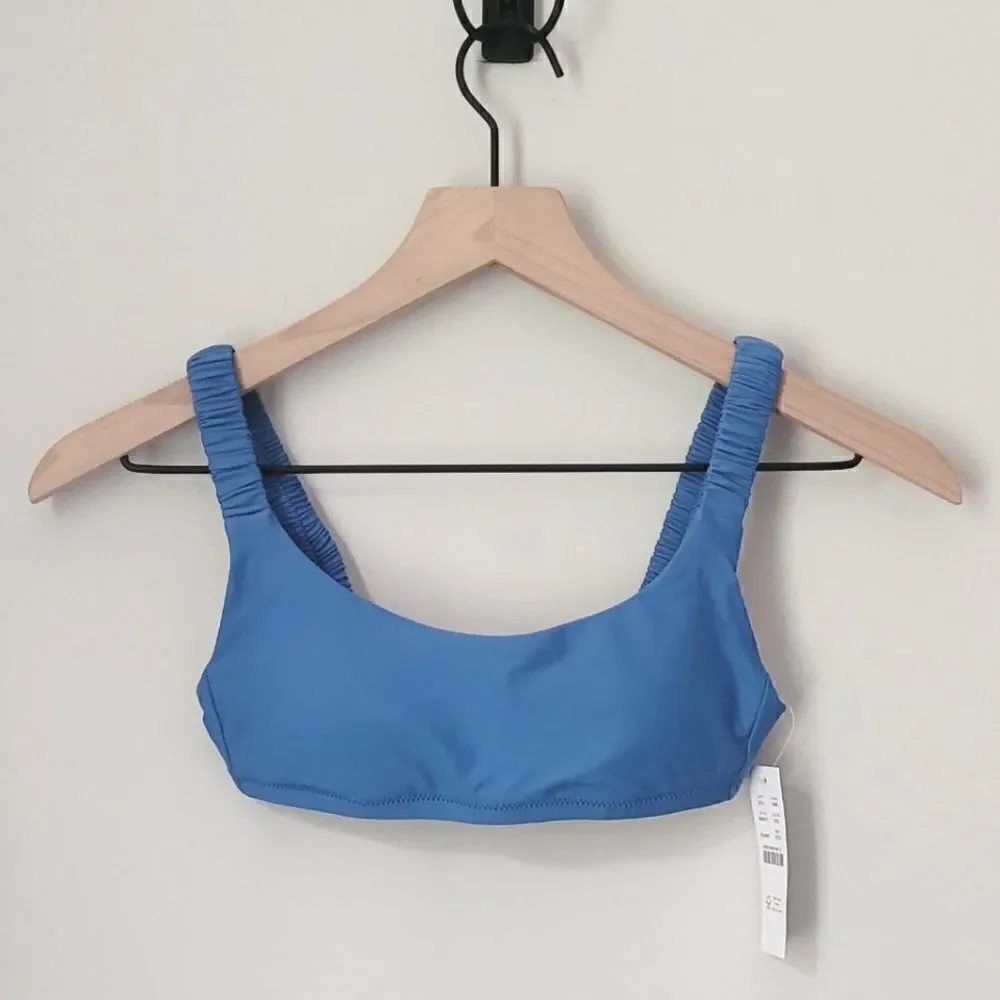 New J.Crew Scrunchie-Strap Squareneck Bikini Top Size XXS in Blue NWT